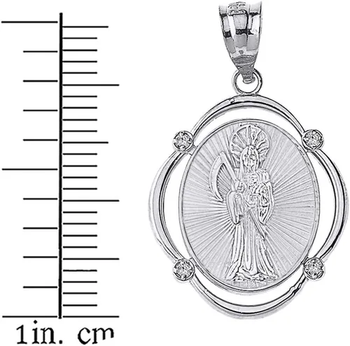 Vista 2 de Claddagh Gold Colgante de plata de ley 925 con marco ovalado de Santa Muerte (segador de llantas) CZ, Plata esterlina Zirconia cúbica, Circonita