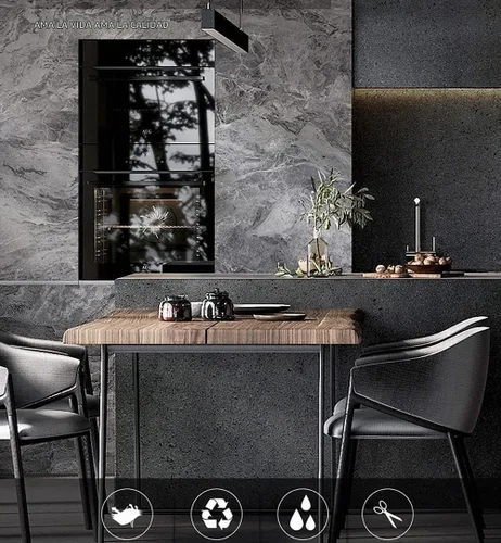Vista 2 de burgeliy Protector de vinilo de mármol gris 3D, papel tapiz de modificación automotriz de 15.8"x80", estilo clásico, impermeable, resistente al