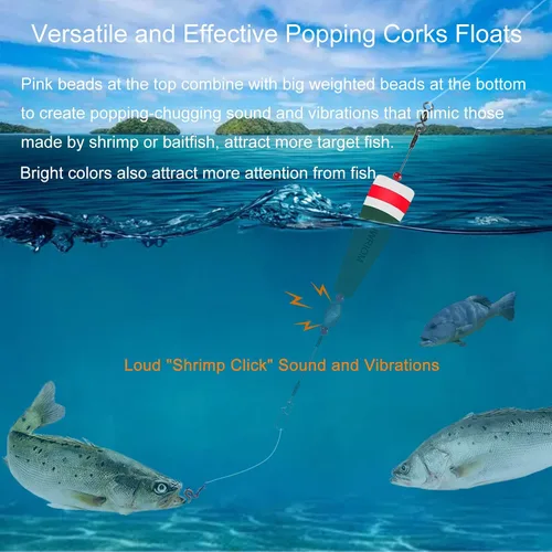 Vista 2 de Flotadores de corchos para pesca en agua salada, 4 piezas de bobbers pesados, pesca en tierra, flotador de corcho, sonajero para peces rojos