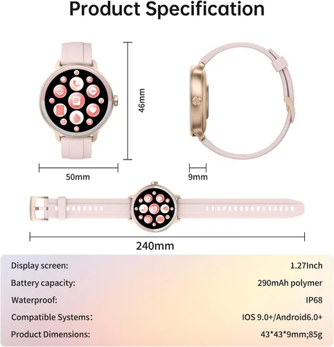 Vista 9 de Reloj inteligente para hombres y mujeres (respuesta/hacer llamadas), reloj inteligente con voz AI integrada, rastreador de fitness HD de 1.27