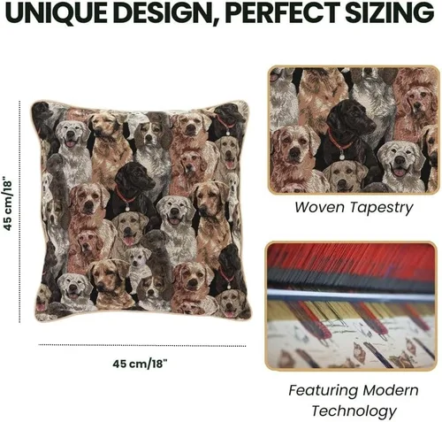 Vista 2 de Signare Funda de almohada cuadrada de doble cara para tapiz, 18 x 18 pulgadas (sin relleno), diseño de perro labrador