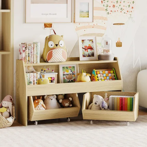 Vista 6 de Fulhope Organizador de almacenamiento de juguetes para niños, gabinete de almacenamiento de juguetes con cajones, estante de juguetes para niños