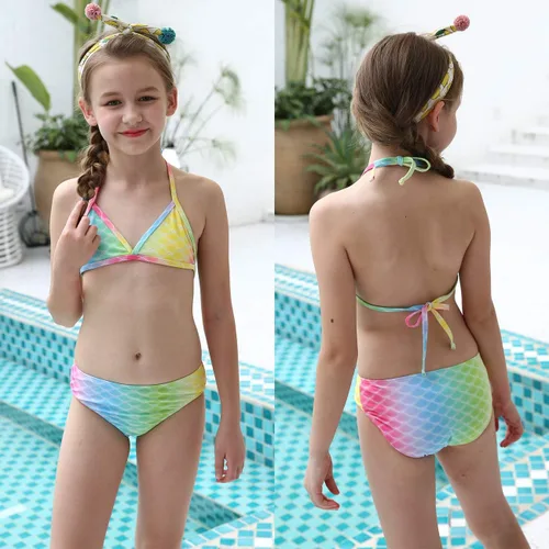 Vista 3 de Dayu Conjunto de bikini para niñas con cola de sirena 3 piezas trajes de baño
