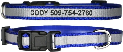 Vista 2 de GoTags Collares reflectantes extra pequeños para perros, grabado personalizado con nombre de mascota y número de teléfono, collar de perro ajustable