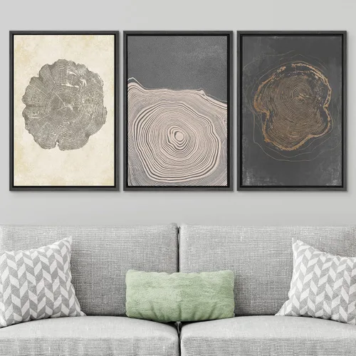 Vista 609 de SIGNWIN Lienzo enmarcado para pared, juego de arte neutro de bosque brumoso, ilustraciones en tono tierra, arte moderno, decorativo, bohemio