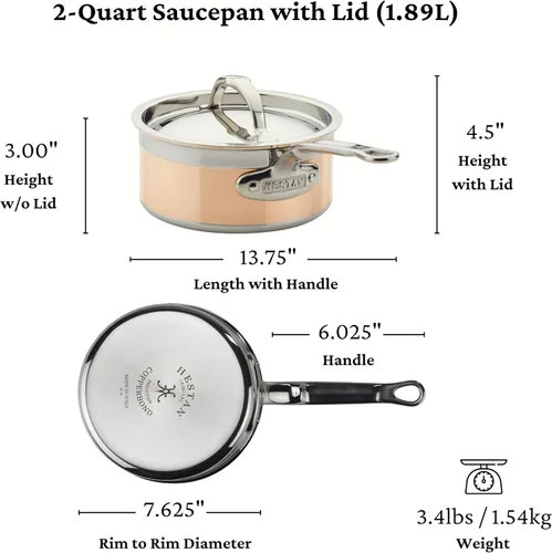 Vista 3 de Hestan - Colección CopperBond - Sartén de cobre 100% puro, compatible con placas de inducción, 2 cuartos de galón