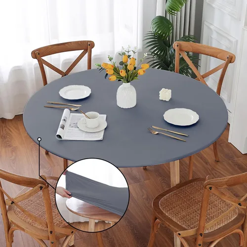 Vista 10 de Mantel redondo de elastano, suave y agradable a la piel, sin pelusas, funda de mesa de tela transpirable con banda elástica para comedor, reunión