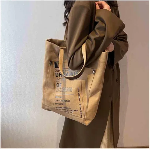 Vista 2 de MOMEITU Bolso tote de lona Crossbody Bolso grande Bolso de hombro retro Bolso de mano estético Bolso grande Bolso de mano de hadas Grunge, Marrón