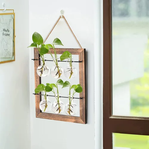 Vista 5 de Elsjoy Estación de propagación para colgar en la pared, maceta de pared de terrario de vidrio colgante para plantas hidropónicas, decoración
