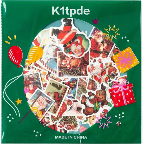 Vista 5 de K1tpde 50 calcomanías de vinilo vintage de Navidad, paquete de calcomanías de muñeco de nieve de Papá Noel para adolescentes, calcomanías