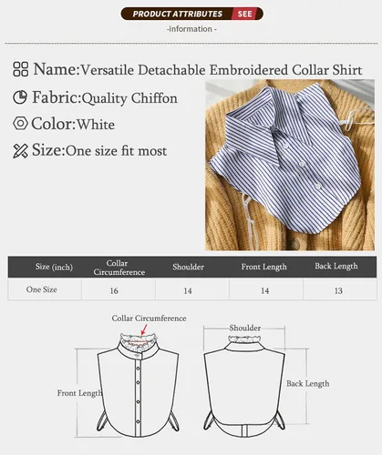 Vista 3 de GUZOSJO Camisa de cuello blanco desmontable de perlas, media blusa de Dickey cuello falso para damas niñas