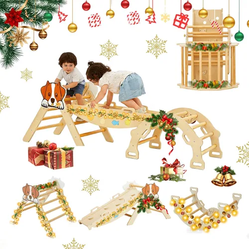 Vista 11 de Takywep Pikler - Juego de triángulos plegables 7 en 1 con arco y rampa y escalera, patio de juegos interior, juego de escalada montessor de madera