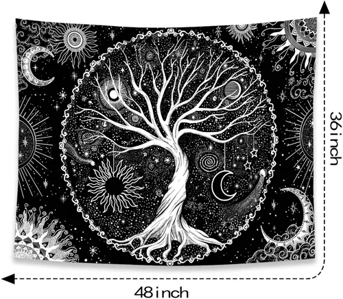 Vista 6 de Spenlife Tapiz del Árbol de la Vida en Blanco y Negro para Dormitorio, Tapices Espirituales Estéticos, Tapices de Árbol Estéticos, Tapiz Estético
