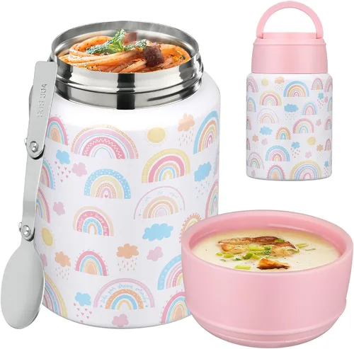 Vista 26 de Termo de sopa para comida caliente para niños, tarro de comida aislado de 16 onzas, contenedor térmico a prueba de fugas para niños, lonchera