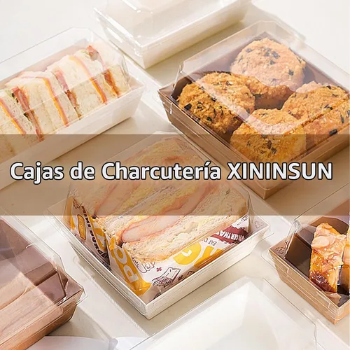 Vista 5 de XININSUN Cajas pequeñas de embutidos con tapas transparentes, mini caja de papel para llevar, recipientes de alimentos desechables, cajas de postre