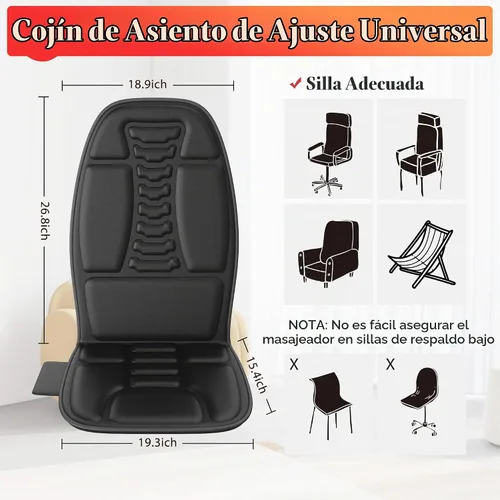 Vista 5 de Masajeador de espalda con calor, almohadilla de silla de masaje con 5 modos y 2 niveles de calor para la espalda y los muslos, almohadilla de masaje