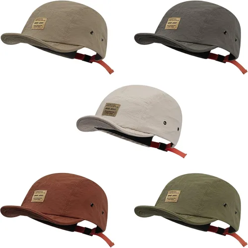 Vista 7 de CLAPE Gorra de béisbol de 5 paneles de camionero corto retro, gorra de béisbol informal con ala plana, gorra de árbitro para papá, gorra de sol
