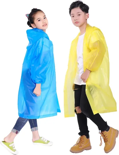Vista 8 de Chaqueta de lluvia para niños, paquete de 2 ponchos de lluvia para niños, impermeables reutilizables para niños y niñas, impermeable, para exteriores