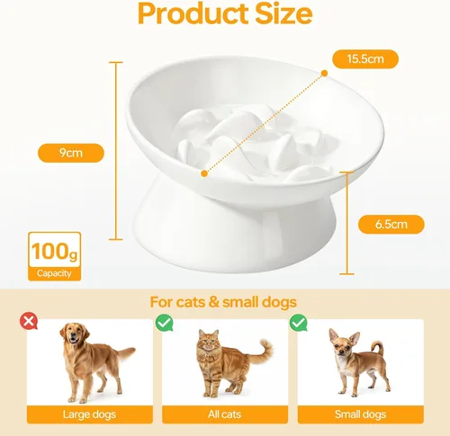Vista 2 de PETTOM Paquete de 2 cuencos de cerámica inclinada elevada para gatos