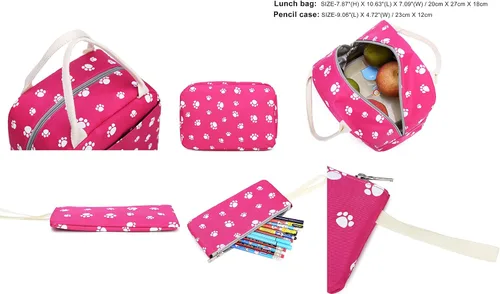 Vista 5 de JiaYou Mochila escolar con estampado de huellas de perro para adolescentes, niñas, estudiantes de escuela primaria, Morado 3pcs, Mochilas Daypack