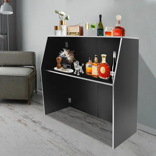 Vista 6 de Barra de eventos portátil plegable con estantes superiores y medios, 47.75 x 19.5 x 42.75 pulgadas, gabinete de bar portátil plegable para fiestas