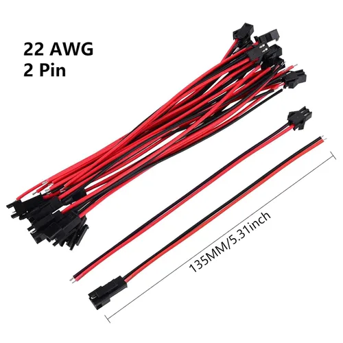 Vista 2 de Adaptador de conector macho y hembra de 22 AWG de 2 pines con cable eléctrico de 5.315 in para luz LED, 20 pares