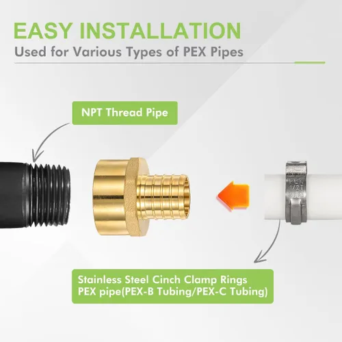 Vista 8 de Paquete de 2 adaptadores hembra Pex X 1 pulgada FIP de 1 pulgada, tubo Pex de 1 pulgada a rosca hembra NPT de 1 pulgada, puerto completo, sin plomo