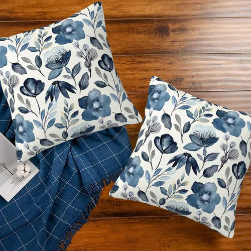 Vista 7 de Fundas de almohada Naqiuli azules florales de 16x16 pulgadas, juego de 2 fundas de almohada decorativas, fundas de cojín para dormitorio, sala