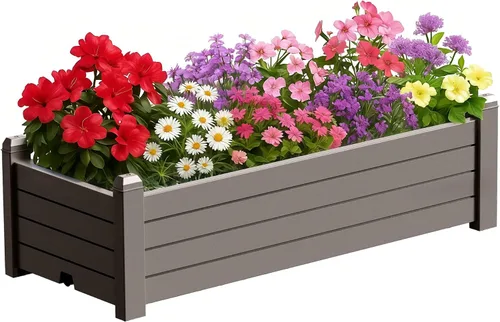 Vista 11 de PatioZen Cama de jardín elevada de 14 galones, maceta elevada de riego automático con tapón de drenaje y medidor para verduras, flores, hierbas Ashen