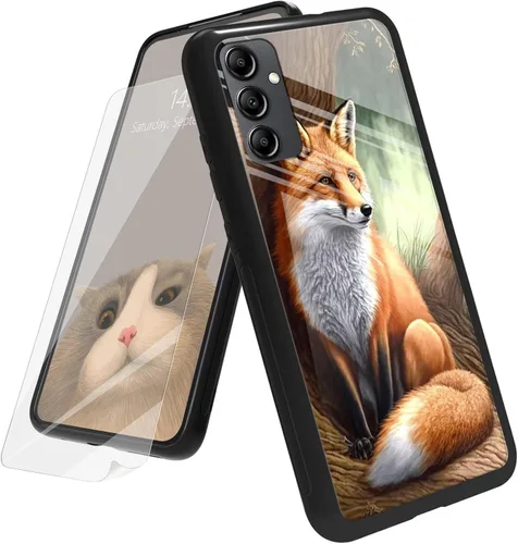 Vista 74 de Funda para Samsung Galaxy A12 5G con protector de pantalla, parte trasera de vidrio templado + TPU de silicona suave que absorbe los golpes