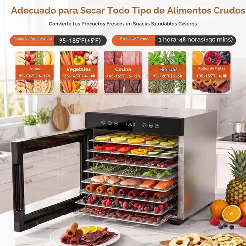 Vista 2 de Manastin Deshidratador de alimentos 8 bandejas de acero inoxidable máquina Plata-8 Bandejas