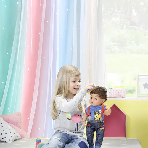 Vista 5 de Cortinas Opacas con Corte de Estrella Arcoíris para Dormitorio de Niñas - Doble Capa con Ojales Superiores para Sala de Estar, 2 Paneles