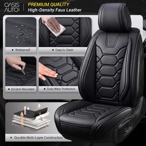 Vista 2 de OASIS AUTO Fundas para Asientos Delanteros de Automóvil, Fundas de Asiento Impermeables de Cuero Sintético para Automóviles Ajuste Universal