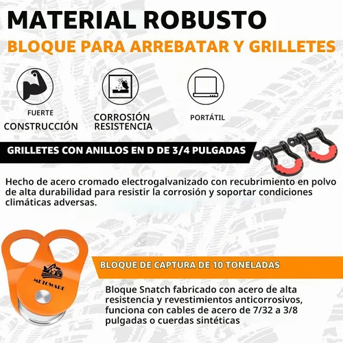 Vista 6 de METOWARE Kit de Recuperación Todo Terreno - Protector de Árboles de 3" x 8', Correa de Remolque de 3" x 20', Polea de Bloque de Tracción de Servicio