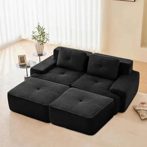 Vista 110 de Sofá moderno comprimido sin armazón de 116", sofás seccionales de 3 plazas para sala de estar, sofá seccional modular de pana verde nube, espuma