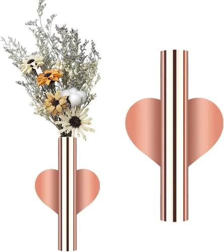 Vista 9 de 2 piezas de jarrón de pared de metal, tubo de flores montado en la pared para exhibición de flores, moderno soporte de flores secas decoración