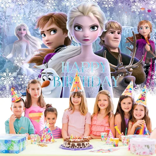 Vista 3 de 1 pancarta de decoración de fiesta de Frozen para fondo de fotografía para fiesta de cumpleaños de niños, accesorios de cabina de fotos de Frozen
