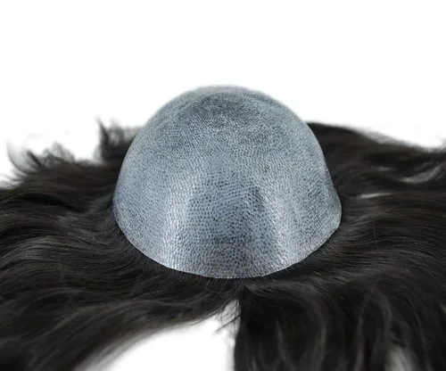 Vista 4 de Toupee negro para hombres sistema de cabello humano 1B PU piel postizos inyección (9 * 7 pulgadas)