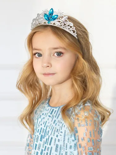 Vista 4 de SWEETV Tiara de princesa para niñas y niños, corona de cumpleaños, diadema de tiara de cristal, accesorios para el cabello