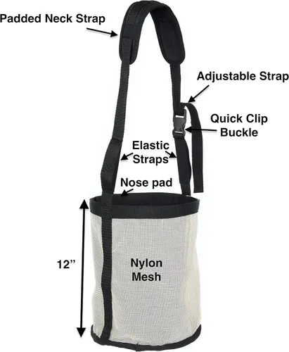 Vista 3 de Majestic Ally Bolsa de alimentación para caballos, bolsa de alimentación de malla de nailon resistente, correa ajustable con cierre duradero