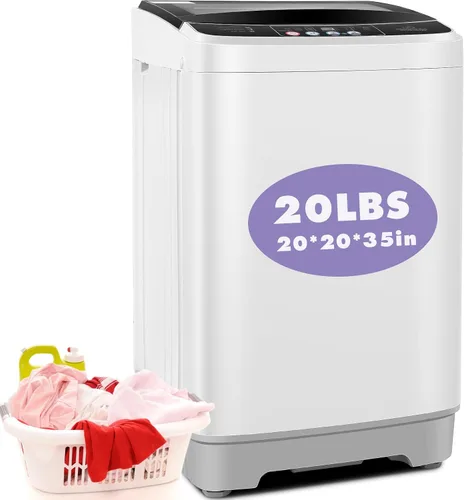 Vista 10 de Nictemaw Portable Washing Machine, 20Lbs Capacity, Dark Gray, Glass Cover Top Load Washing Machine, Large Capacity, 10 Programs and 8 Water Level
