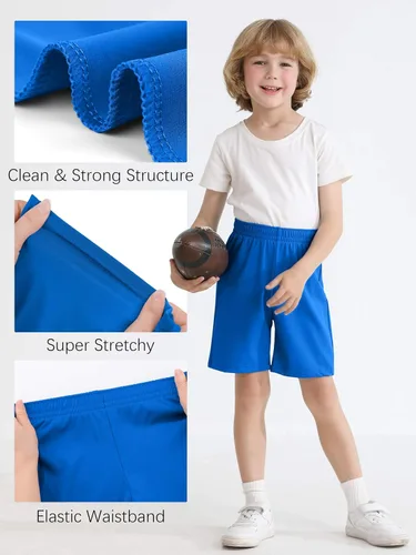 Vista 3 de Resinta Paquete de 4 pantalones cortos para niños pequeños, cintura elástica, pantalones cortos atléticos de baloncesto, fútbol, verano, sin