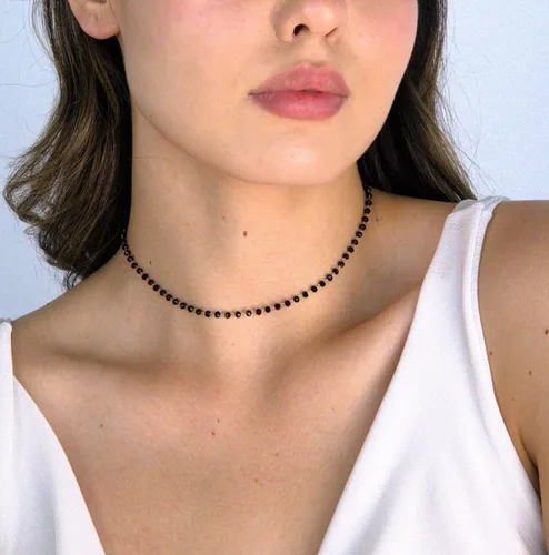 Vista 4 de POMINA Delicada gargantilla negra con cuentas de cristal, gargantilla de cuentas de cristal multifacéticas para mujer