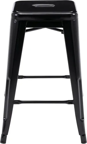 Vista 8 de Vogue Furniture Direct 24" Taburetes de bar de metal sin respaldo negros para interiores/exteriores, altura para encimera con asiento cuadrado