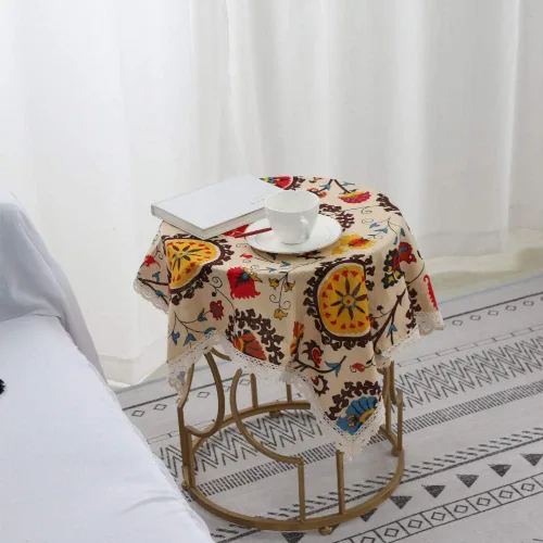 Vista 4 de Aothpher Manteles pequeños de 24x24 pulgadas modernos de estilo bohemio con flores de jacquard lavables con encaje para mesa de comedor