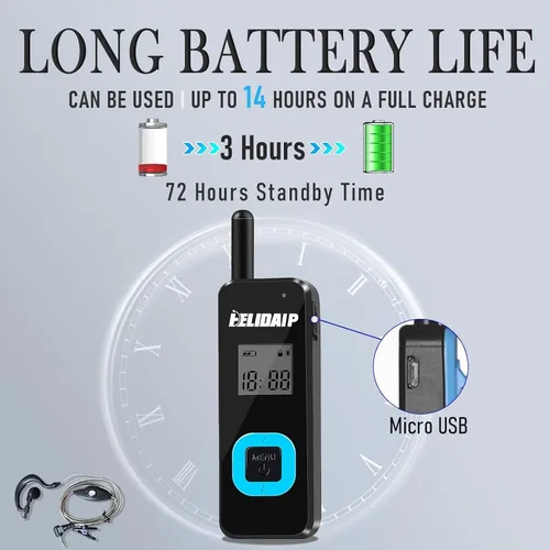 Vista 5 de T-M1 Super Mini Walkie Talkie para adultos, radios portátiles de dos vías con auricular, pequeña radio de 2 vías para restaurante, lugar de trabajo