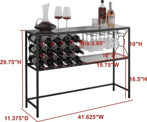 Vista 2 de Kings Brand Furniture - Mesa de sofá de consola con almacenamiento de estante para vinos, gabinete de bar de vinos con estante para vino y soporte