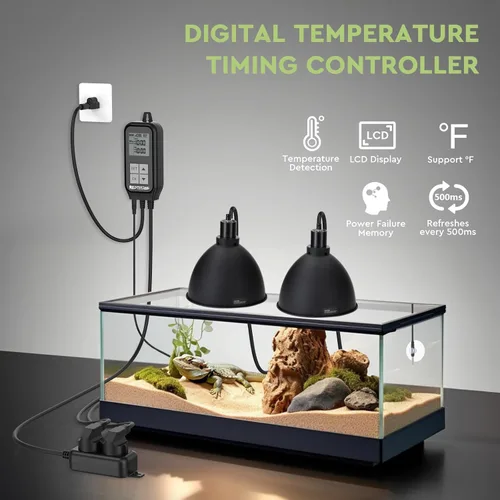 Vista 3 de REPTITRIP Termostato de reptil, temporizador de luz para control de temperatura y iluminación, termostato temporizador día-noche con termómetro