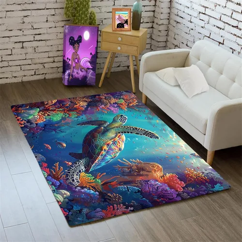 Vista 23 de Alfombra de tortuga marina con estampado de animales marinos y animales marinos, alfombra con estampado de tortugas marinas, para niños y niñas
