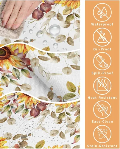 Vista 6 de Mantel rectangular impermeable con hojas de eucalipto de otoño, 52 x 70 pulgadas, mantel otoñal, rústico, girasol, acuarela, botánico, a prueba